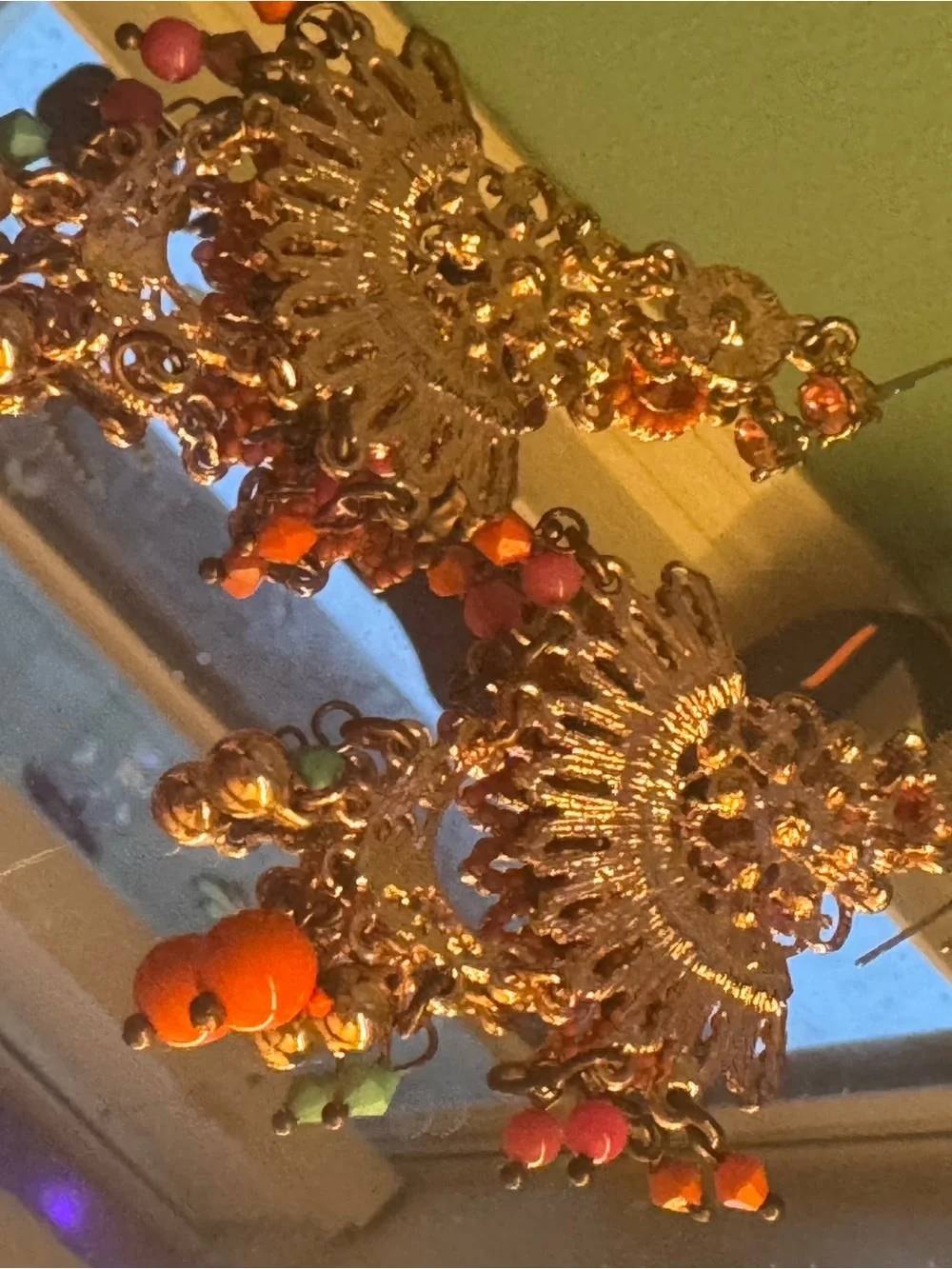 Colorful Beaded Statement Chandelier Earrings - Orange & Multicolor